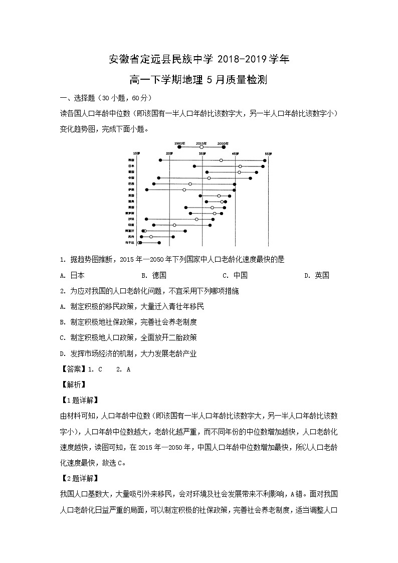 【地理】安徽省定远县民族中学2018-2019学年高一下学期地理5月质量检测第1页