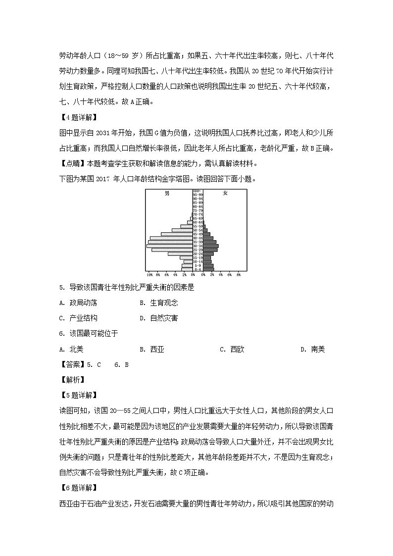 【地理】福建省厦门外国语学校2018-2019学年高一下学期第一次月考（解析版） 试卷03