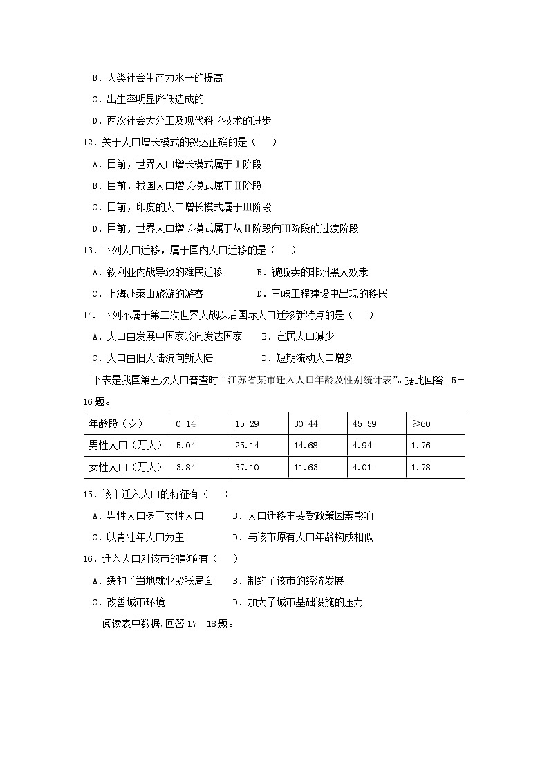 【地理】福建省长乐高级中学2018-2019学年高一下学期第一次月考 试卷03