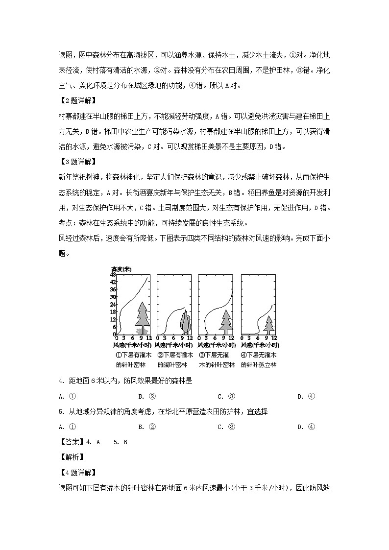 【地理】福建省永春县第一中学2018-2019学年高一3月月考（解析版） 试卷02