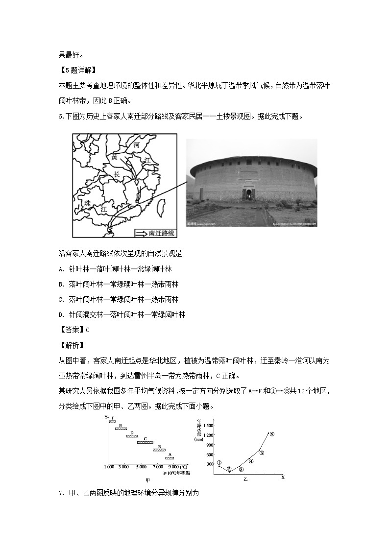 【地理】福建省永春县第一中学2018-2019学年高一3月月考（解析版） 试卷03