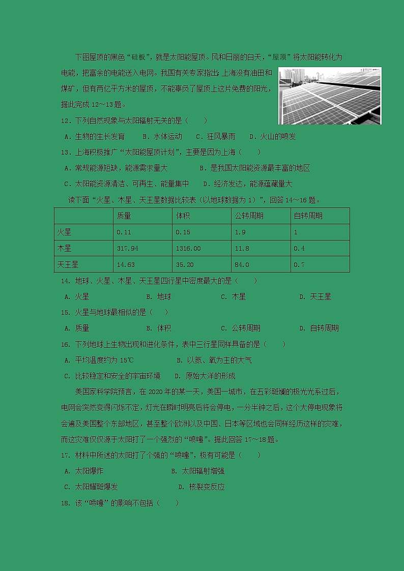 【地理】河南省洛阳市第一高级中学2019-2020学年高一9月月考 试卷03