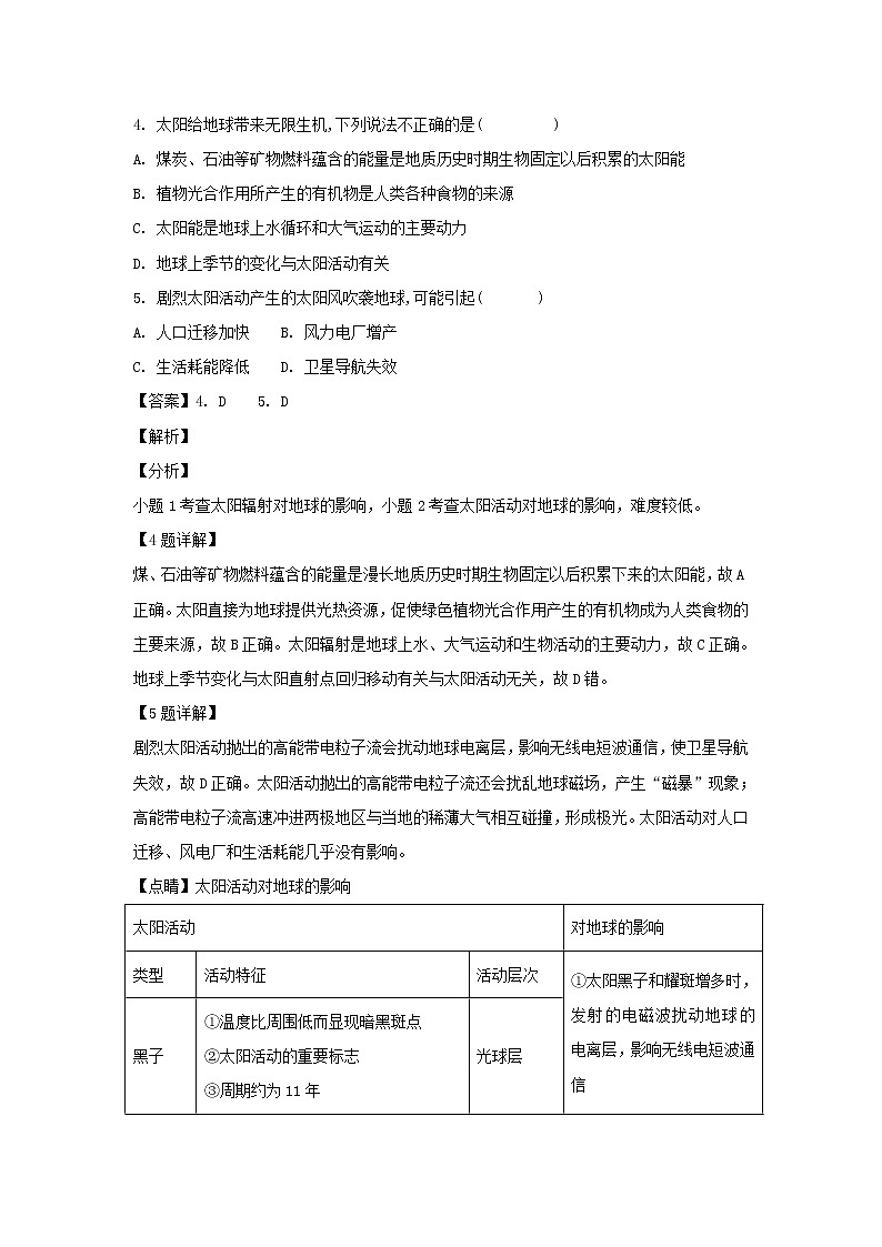 【地理】黑龙江省尚志市尚志中学2018-2019学年高一上学期第一次月考(解析版) 试卷02