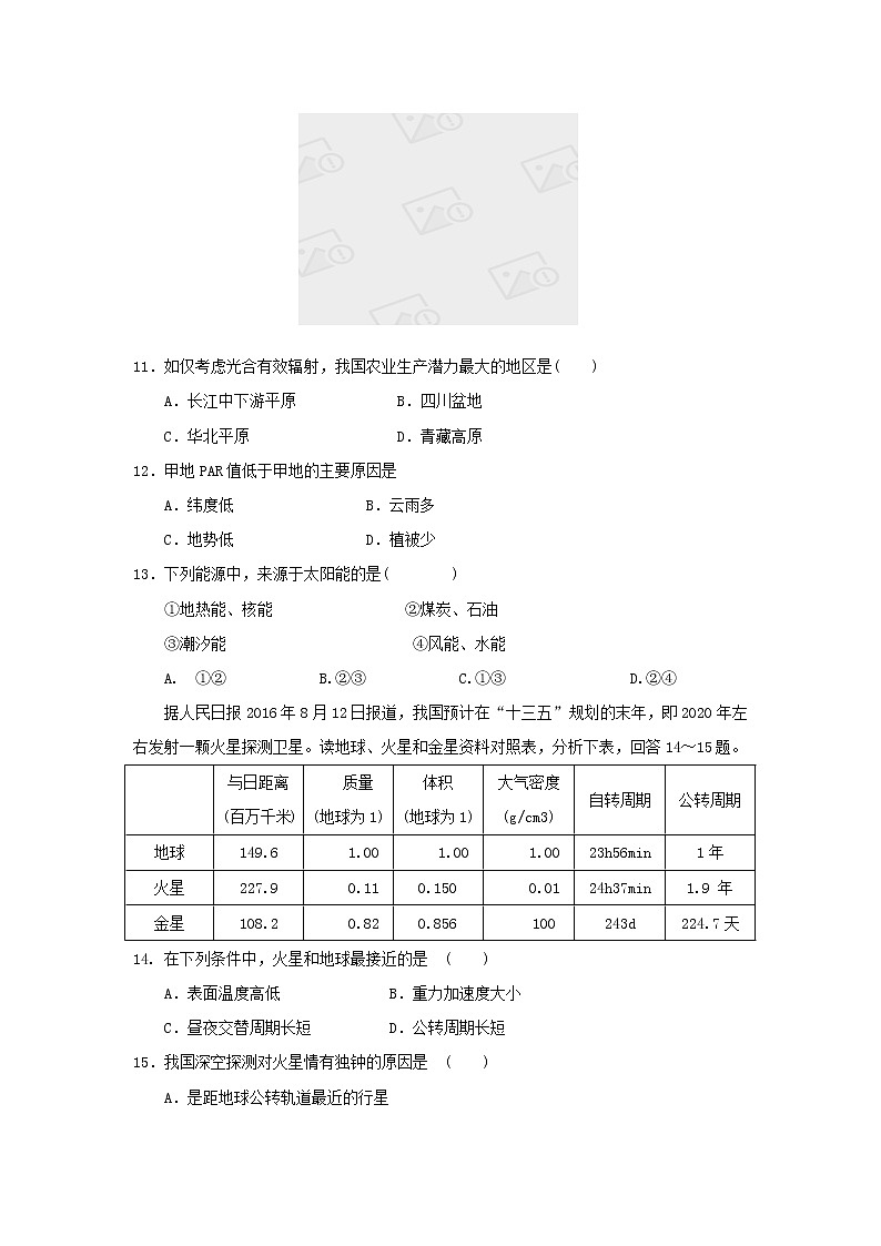 【地理】福建省长乐高级中学2018-2019学年高一上学期第一次月考 试卷03