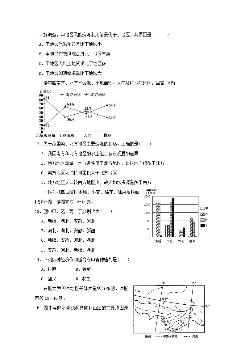 2019-2020学年广东省北京师范大学东莞石竹附属学校高二上学期第一次月考地理试题 word版03