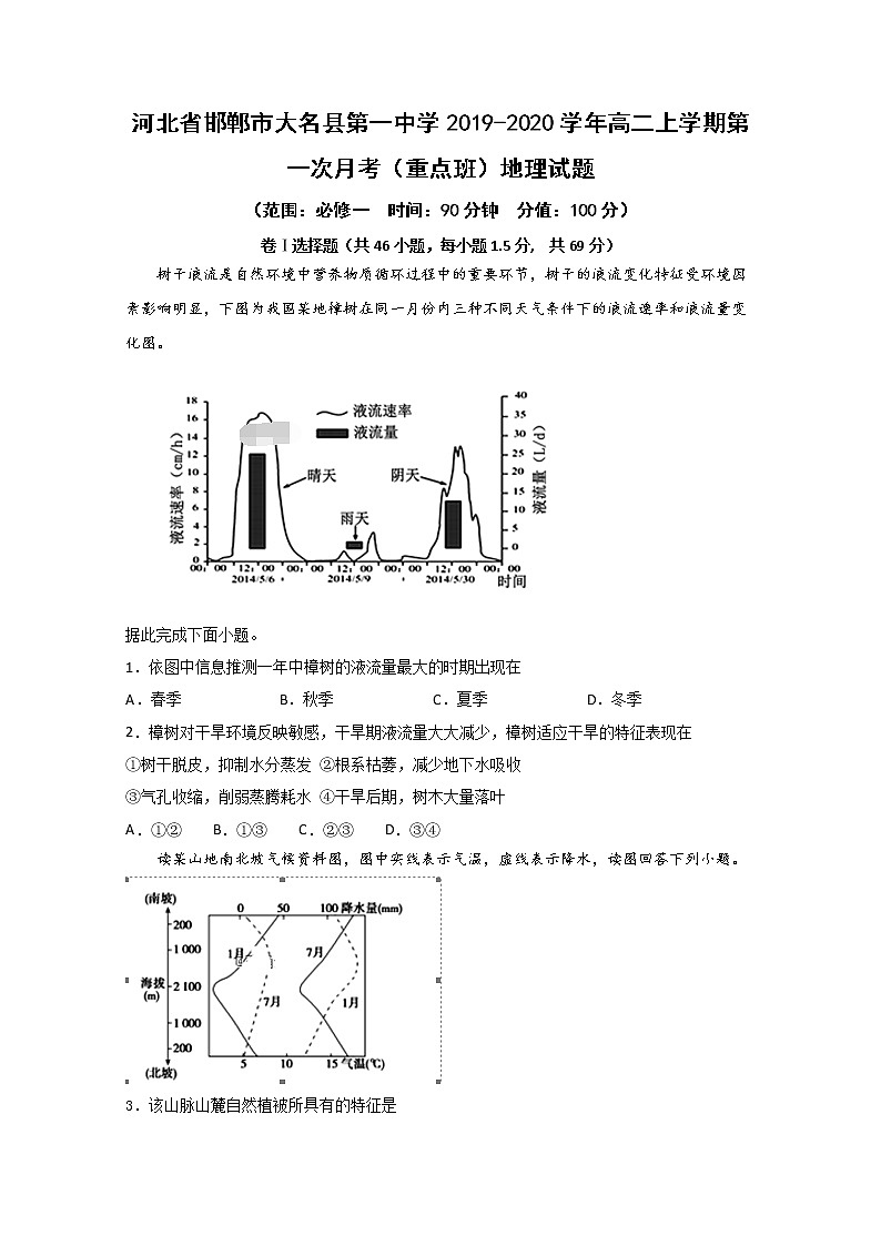 2019-2020学年河北省大名一中高二上学期第一次月考（重点班）地理试题 Word版01