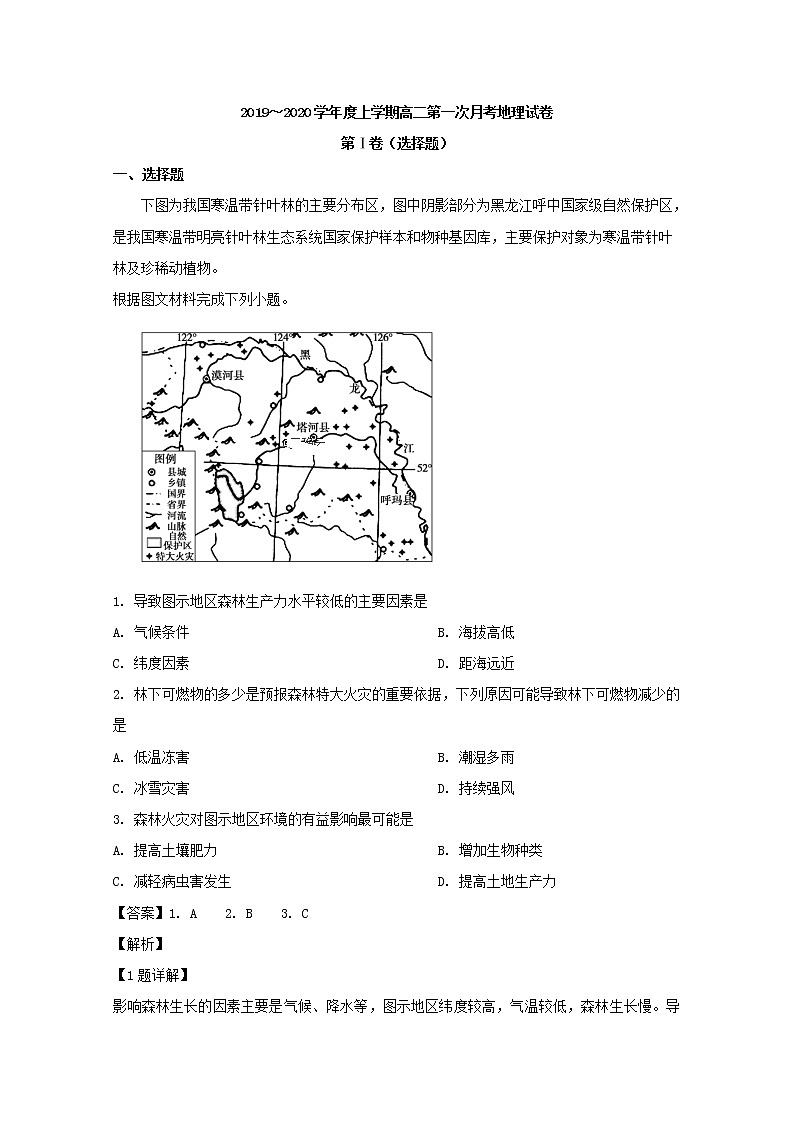 2019-2020学年吉林省德惠市实验中学高二上学期第一次月考地理试题 解析版01