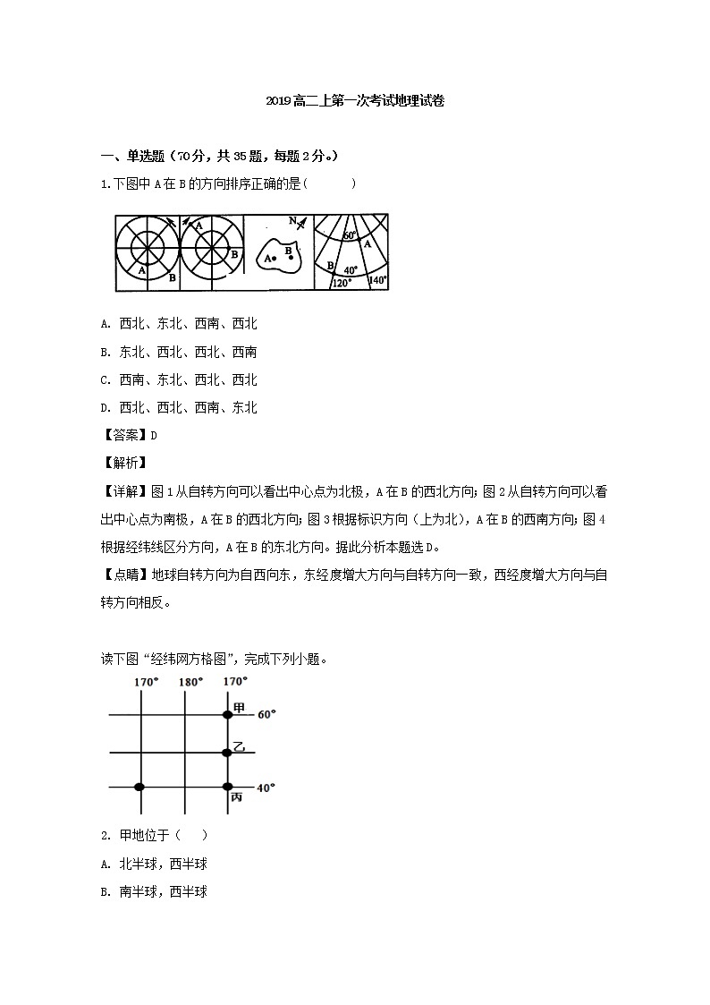 2019-2020学年辽宁省阜新市第二高级中学高二上学期第一次月考地理试题 解析版01