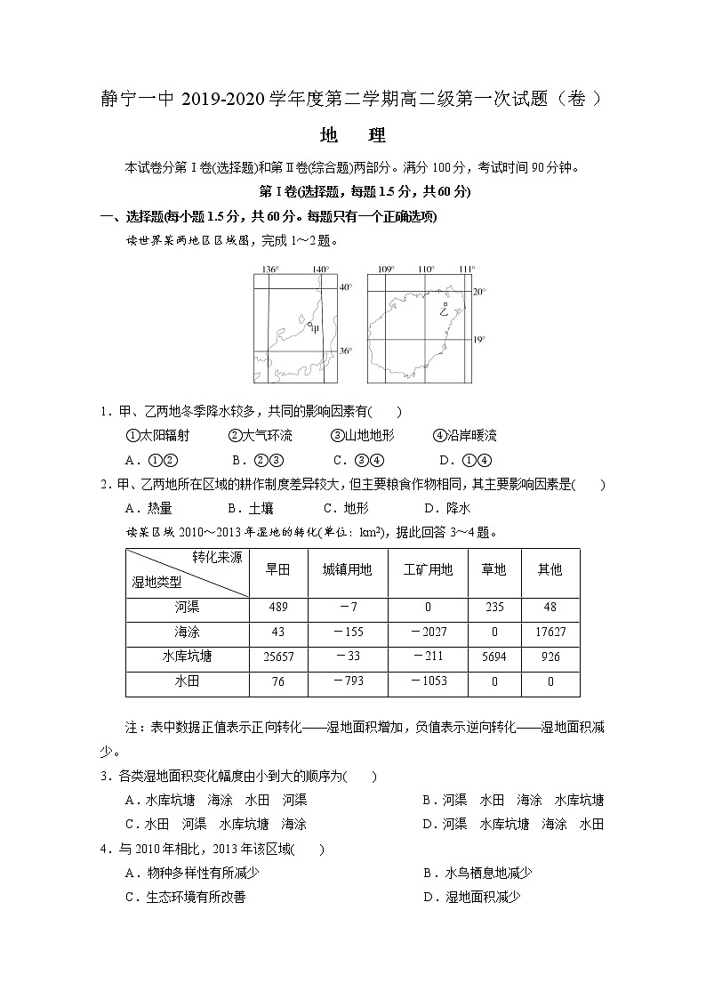 2019-2020学年甘肃省静宁县第一中学高二下学期第一次月考地理试题 解析版第1页