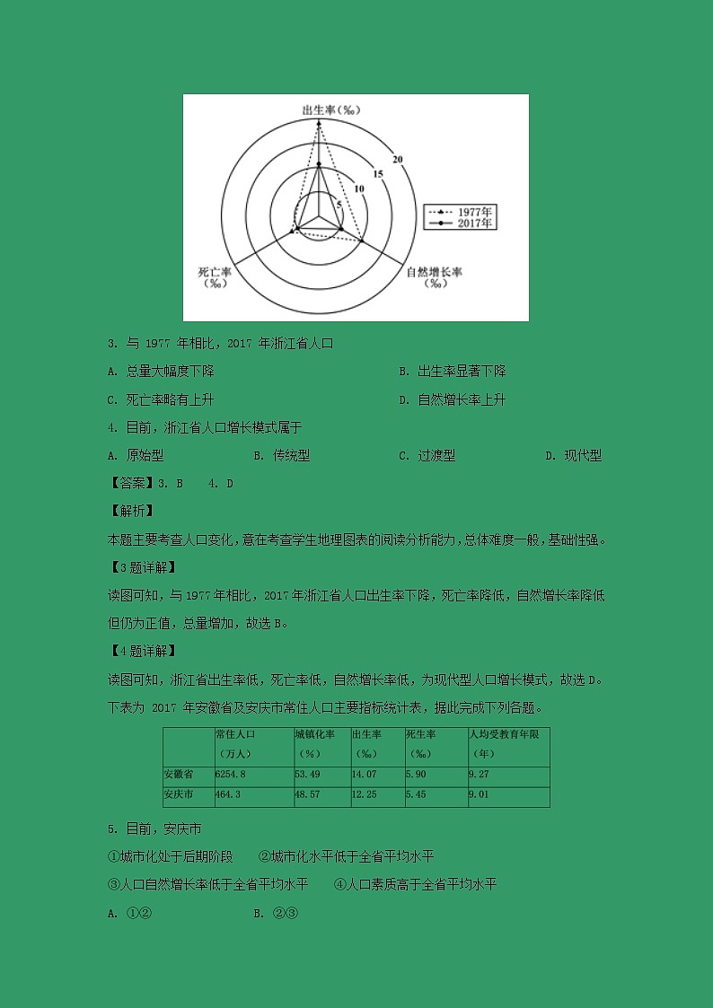 【地理】安徽省安庆市五校联盟2018-2019学年高一下学期期中考试(解析版)第2页