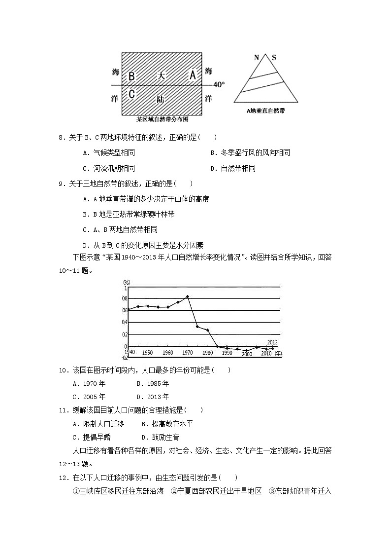【地理】安徽省滁州市定远县育才学校2018-2019学年高一（普通班）下学期期中考试03