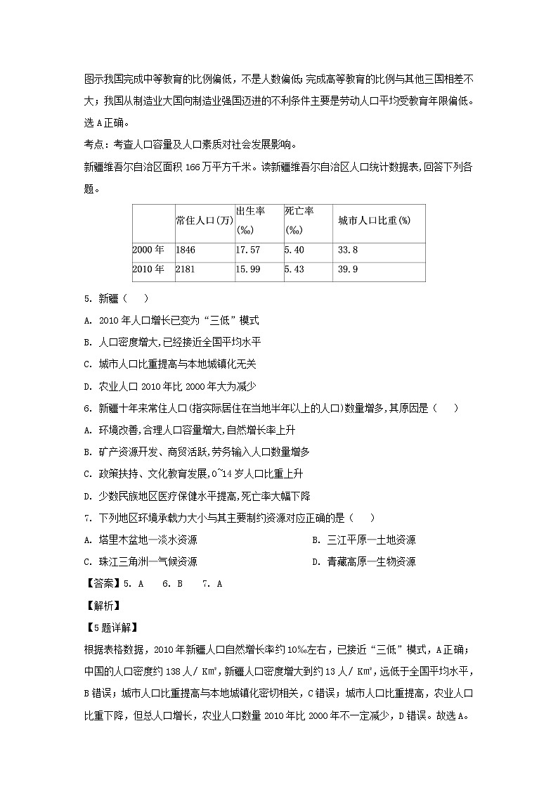 【地理】福建省泉州市泉港区第一中学2018-2019学年高一下学期期中考试（解析版）03