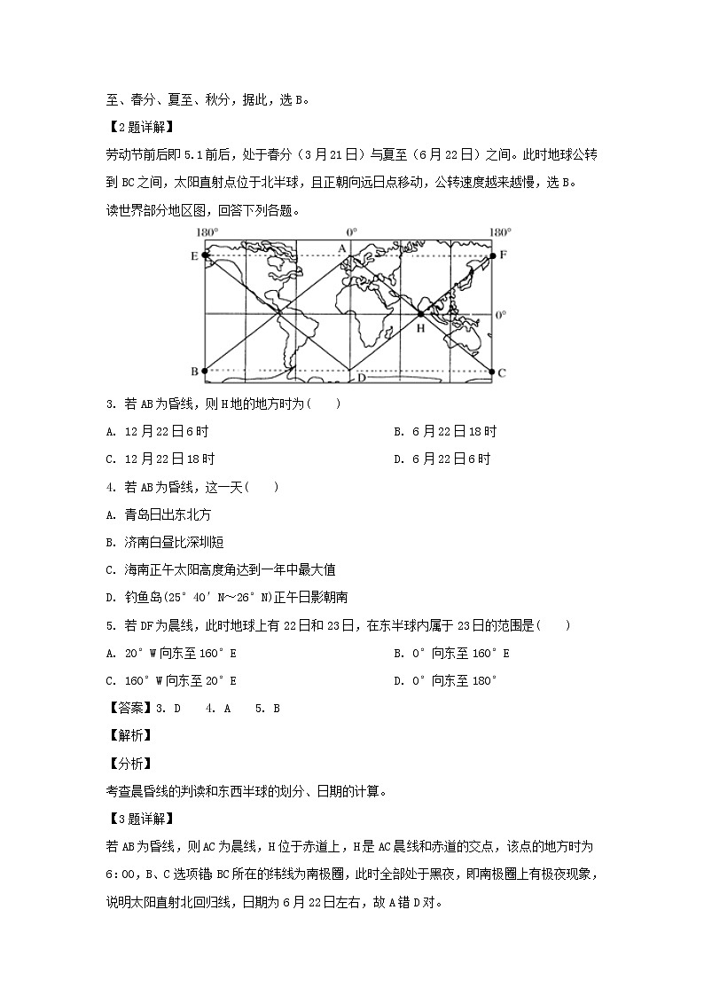 【地理】广东省深圳市高级中学2018-2019学年高一下学期期中考试（解析版）第2页
