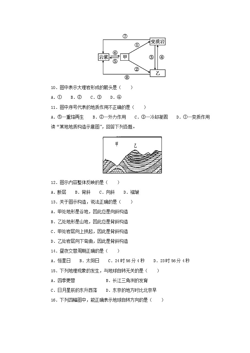 【地理】黑龙江省哈尔滨师范大学附属中学 2018-2019学年高一上学期期中考试03