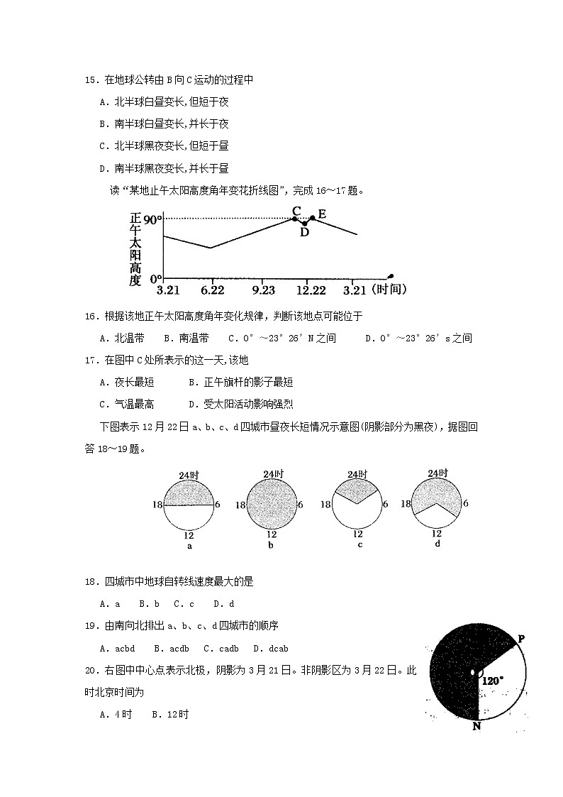 【地理】广西南宁市马山县金伦中学“4  N”高中联合体2018-2019学年高一上学期期中考试03