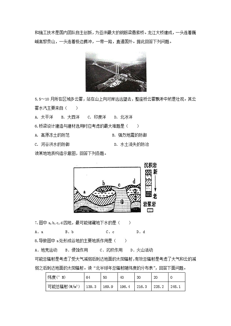 【地理】安徽省长丰县双墩中学2018-2019学年高一上学期期中模拟 试卷02