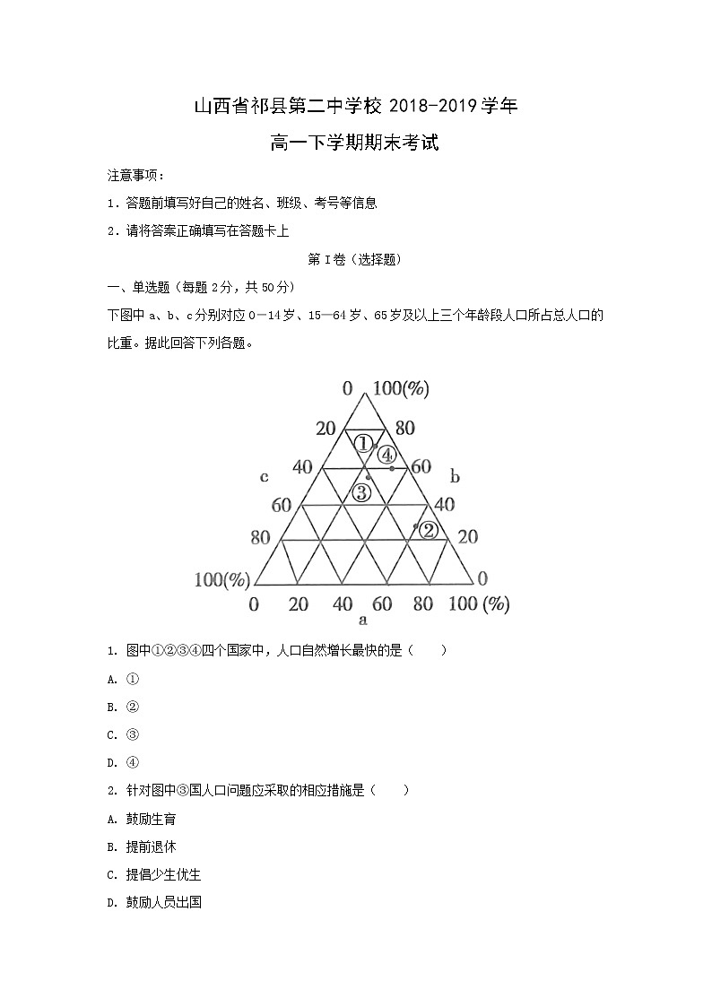【地理】山西省祁县第二中学校2018-2019学年高一下学期期末考试（解析版）01
