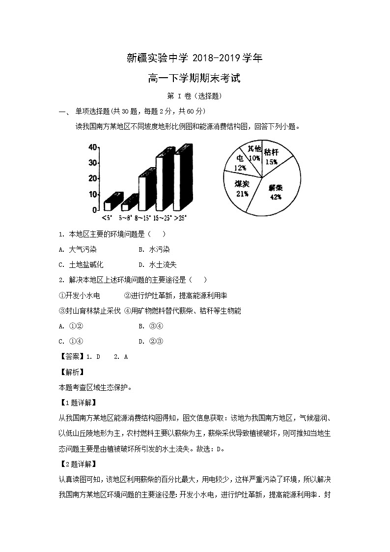 【地理】新疆实验中学2018-2019学年高一下学期期末考试（解析版）01