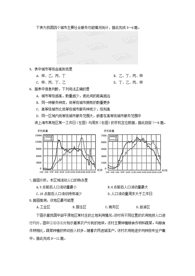 【地理】重庆市某重点中学2018-2019学年高一下学期期末考试（选考）第2页