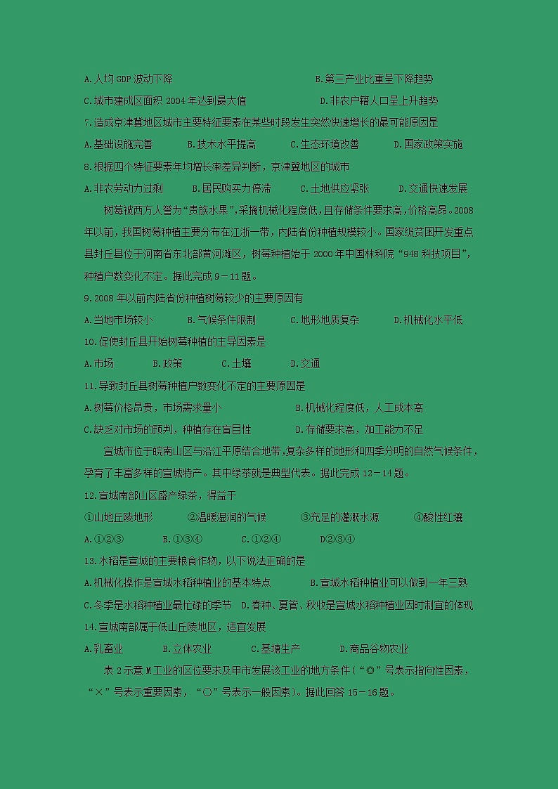 【地理】安徽省宣城市2018-2019学年高一下学期期末考试03