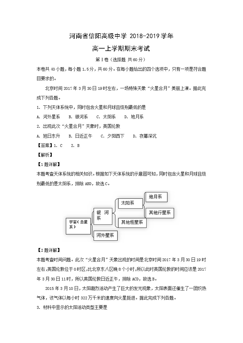 【地理】河南省信阳高级中学2018-2019学年高一上学期期末考试试（解析版）01