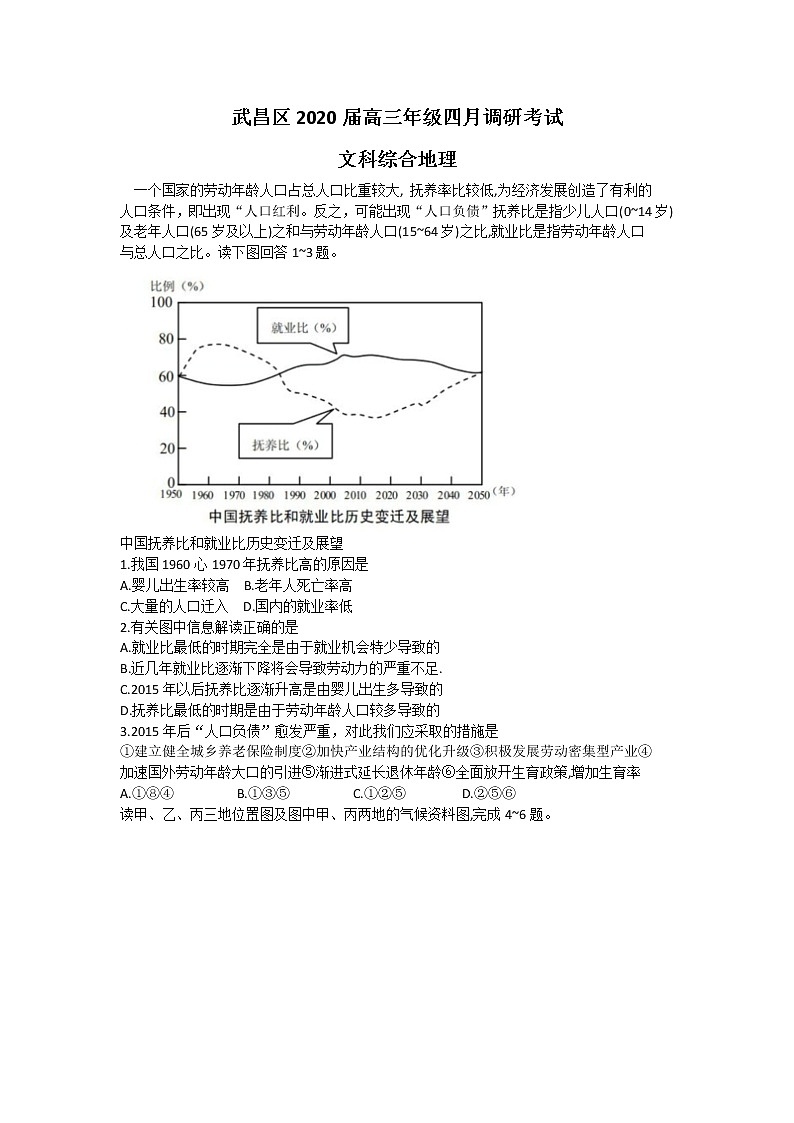 湖北省武汉市武昌区2020届高三四月调研测试地理试题01