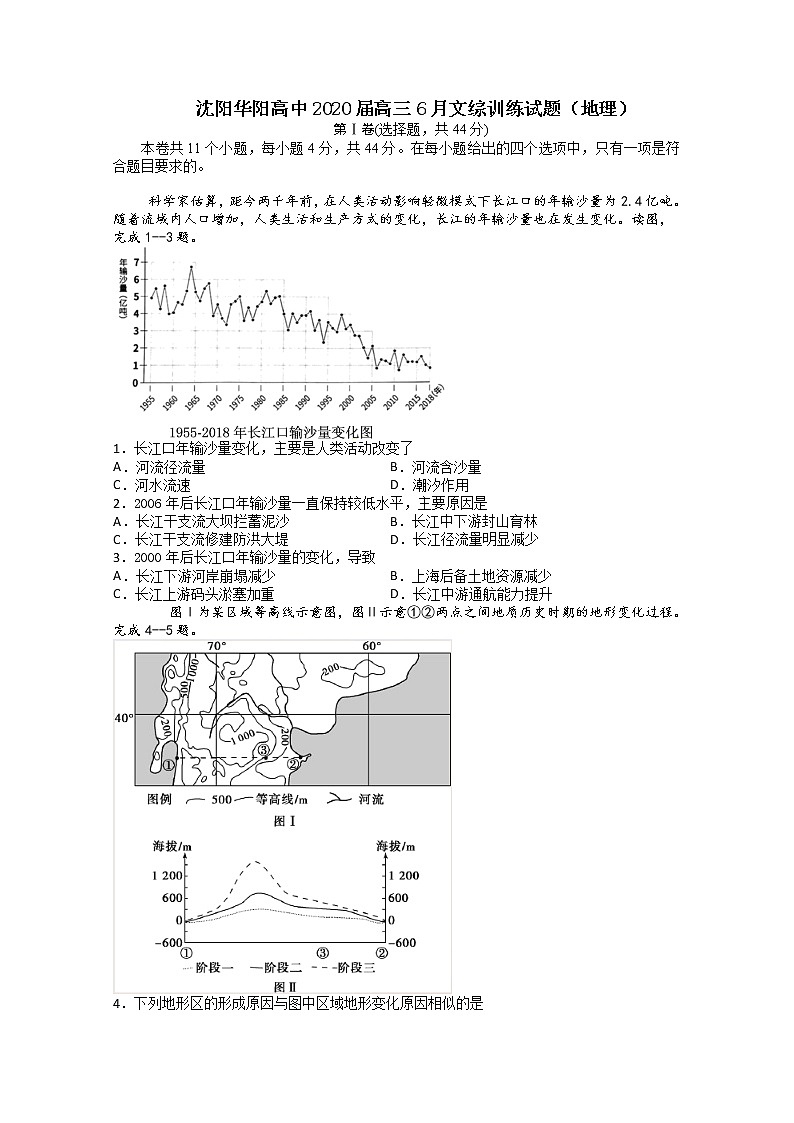 辽宁省沈阳华阳高中2020届高三6月文综训练地理试题01