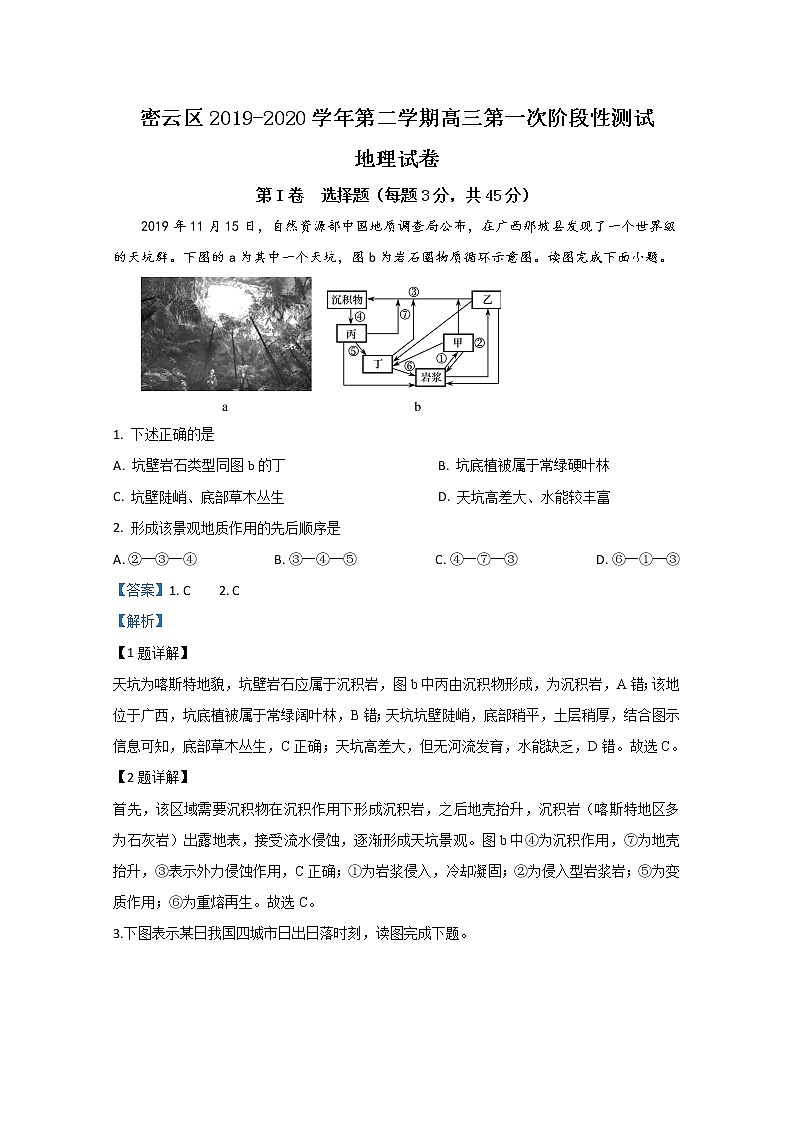 北京市密云区2020届高三下学期第一次（4月）阶段性测试地理试题01