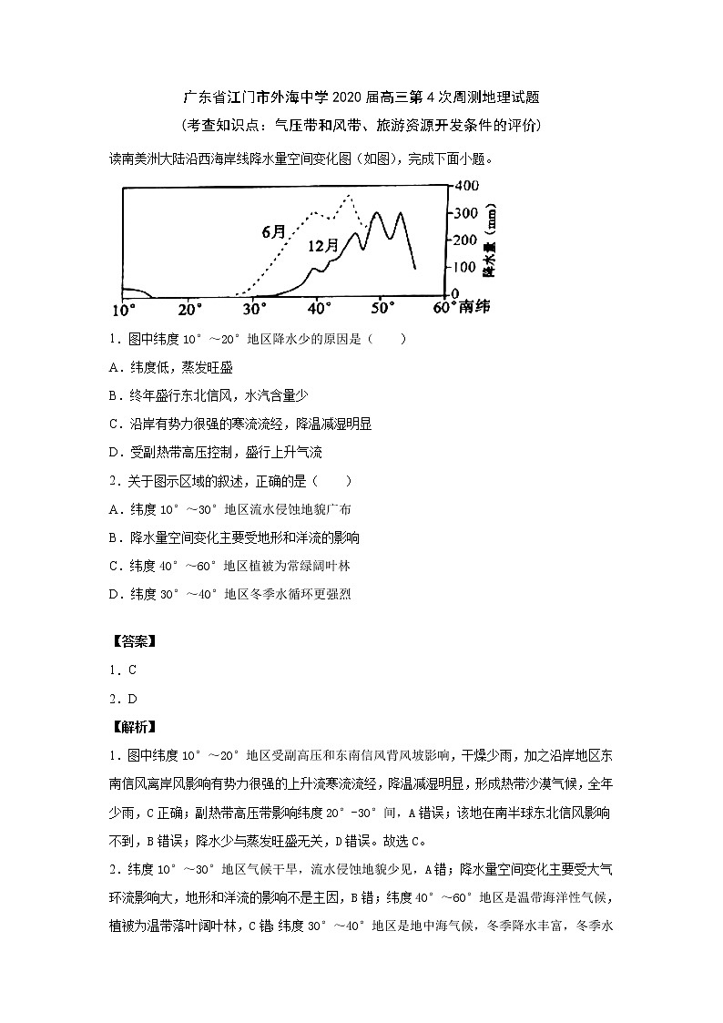 广东省江门市外海中学2020届高三年级第4次周测地理试题01