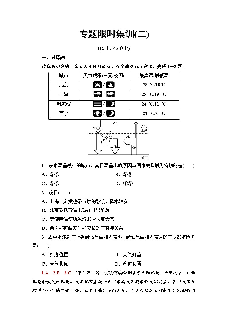 2020届 大二轮新突破通用版：专题限时集训2 大气  作业Word版含解析01