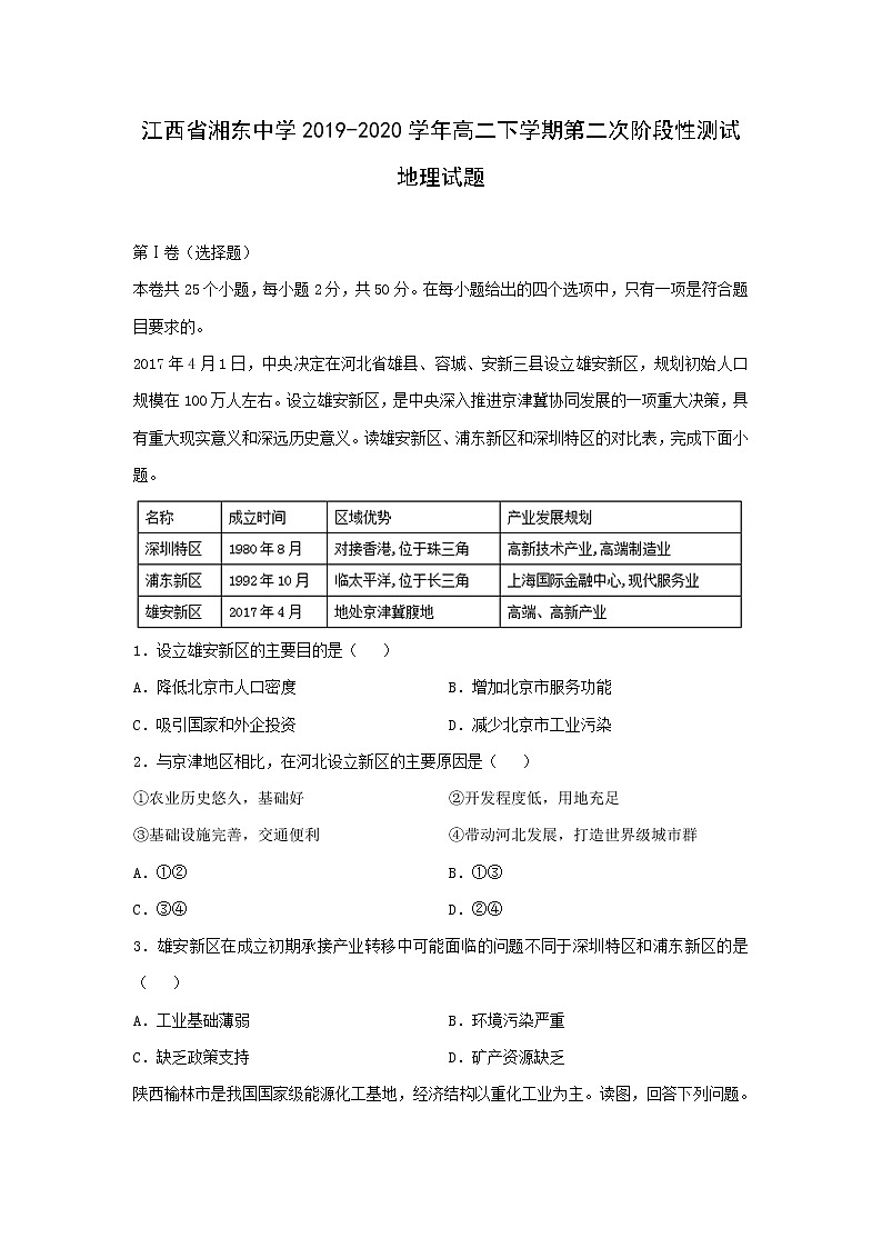 【地理】江西省湘东中学2019-2020学年高二下学期第二次阶段性测试试题第1页