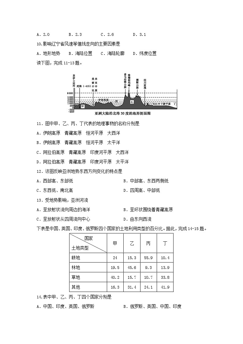 【地理】陕西省宝鸡中学2019-2020学年高二下学期期中考试试题03