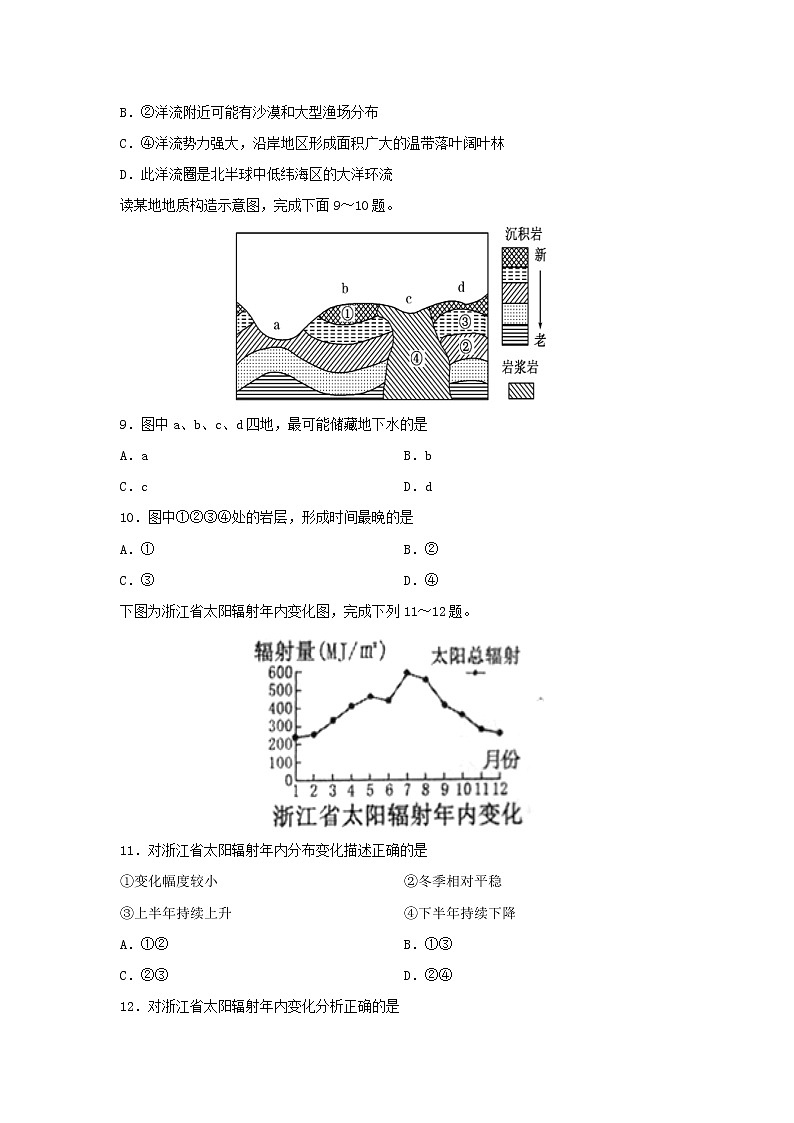 【地理】安徽省枞阳县浮山中学2019-2020学年高二下学期开学考试试题03