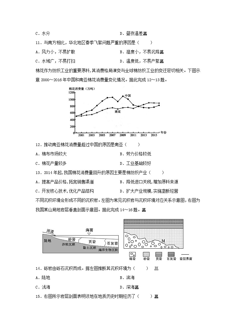 【地理】福建省晋江市养正中学、安溪一中等四校2019-2020学年高二下学期期中联考试题03