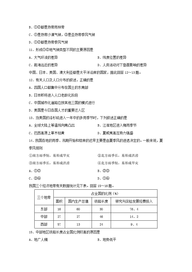 【地理】山西省运城市芮城县2019-2020学年高二下学期期末调研测试试题03