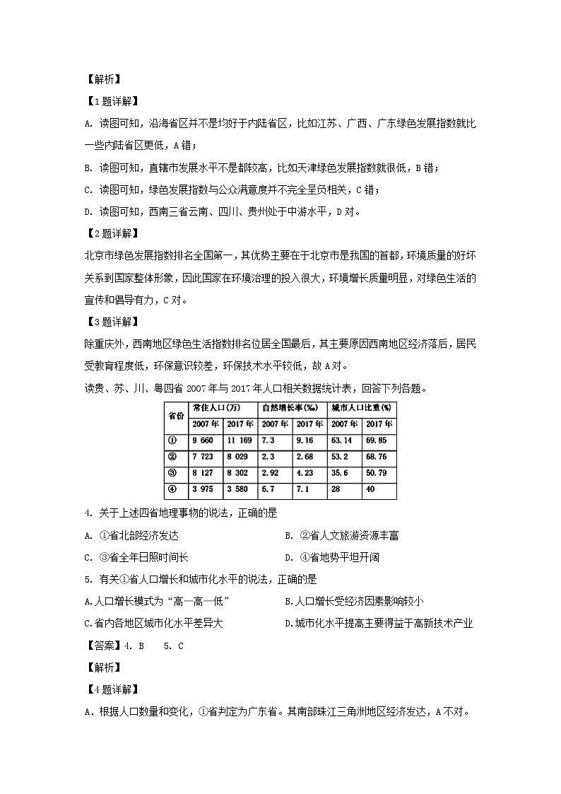 【地理】四川省乐山市十校2019-2020学年高二上学期期中联考试题（解析版）02