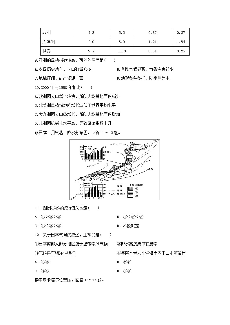 【地理】安徽省亳州市涡阳县育翠高级中学2019-2020学年高二上学期第一次月考试题03