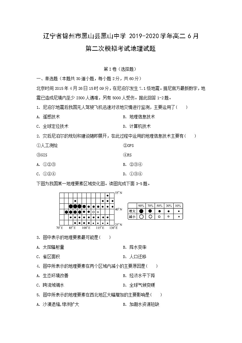 【地理】辽宁省抚顺市第一中学2019-2020学年高二6月第三次周考试卷01