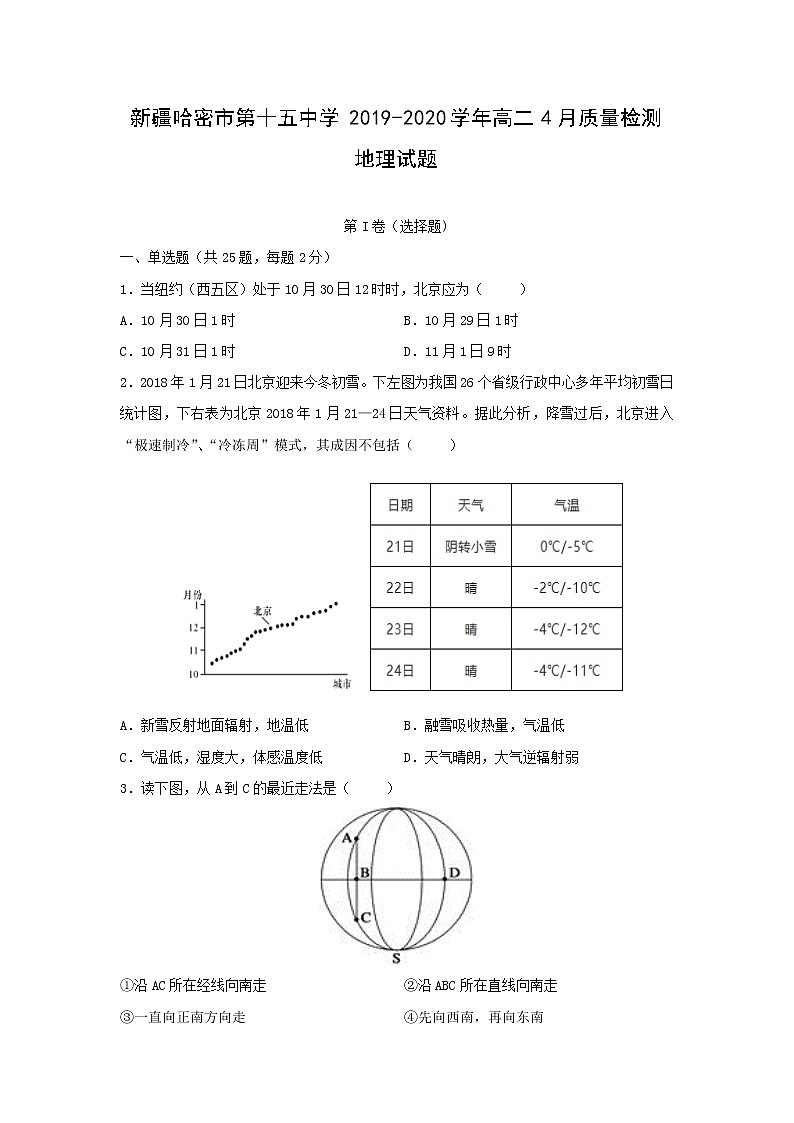【地理】新疆哈密市第十五中学2019-2020学年高二4月质量检测试题（解析版）第1页