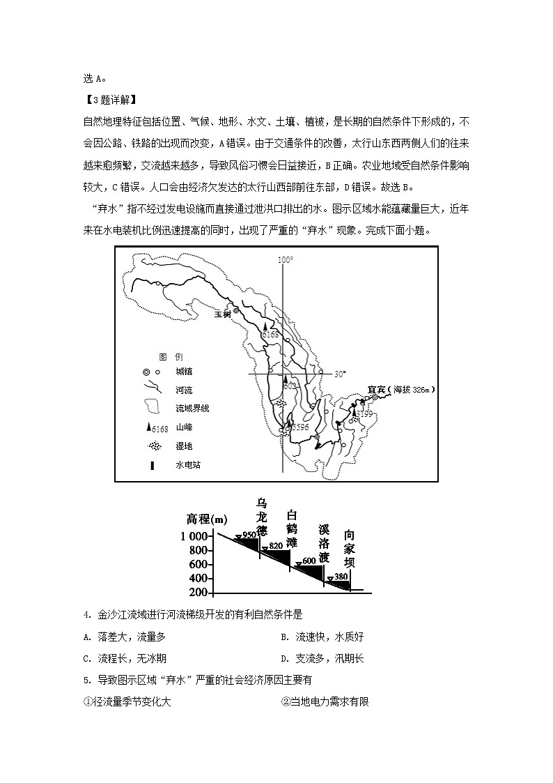 【地理】山西省太原市第五中学2019-2020学年高二11月月考（文）试题（解析版）02