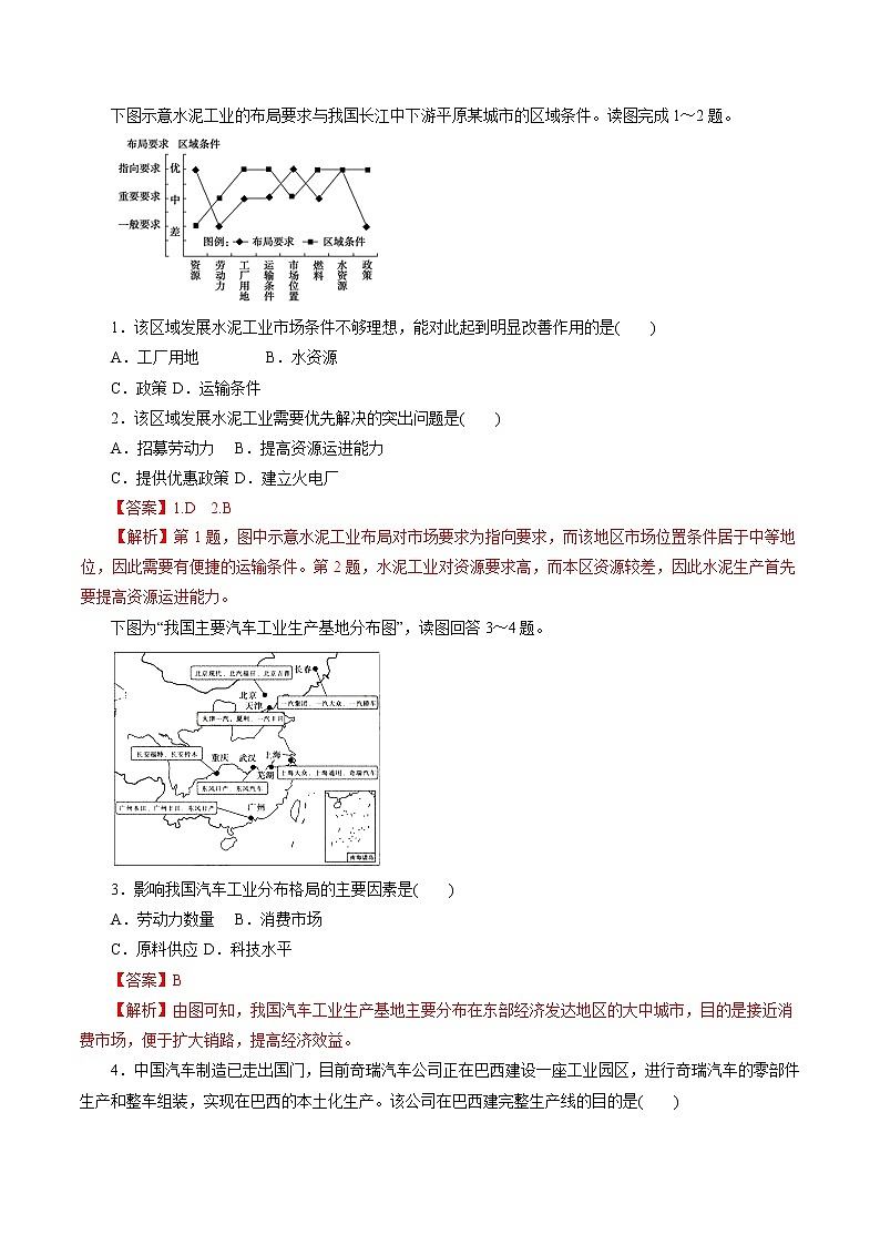 2019届 二轮复习 专题24 工业的区位选择（题型专练）-2019年高考地理热点题型和提分秘籍 作业（全国通用） Word版含解析01