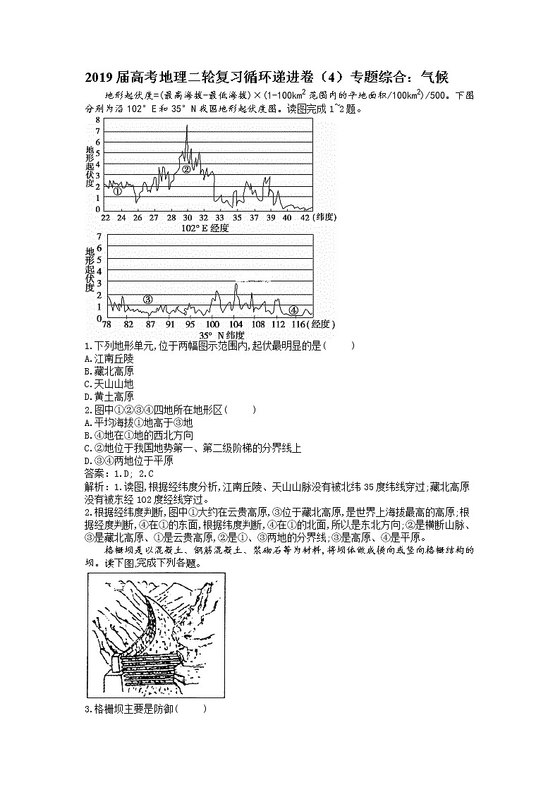 2019届 二轮复习循环递进卷（4）专题综合：气候 作业  （全国通用） Word版含解析01