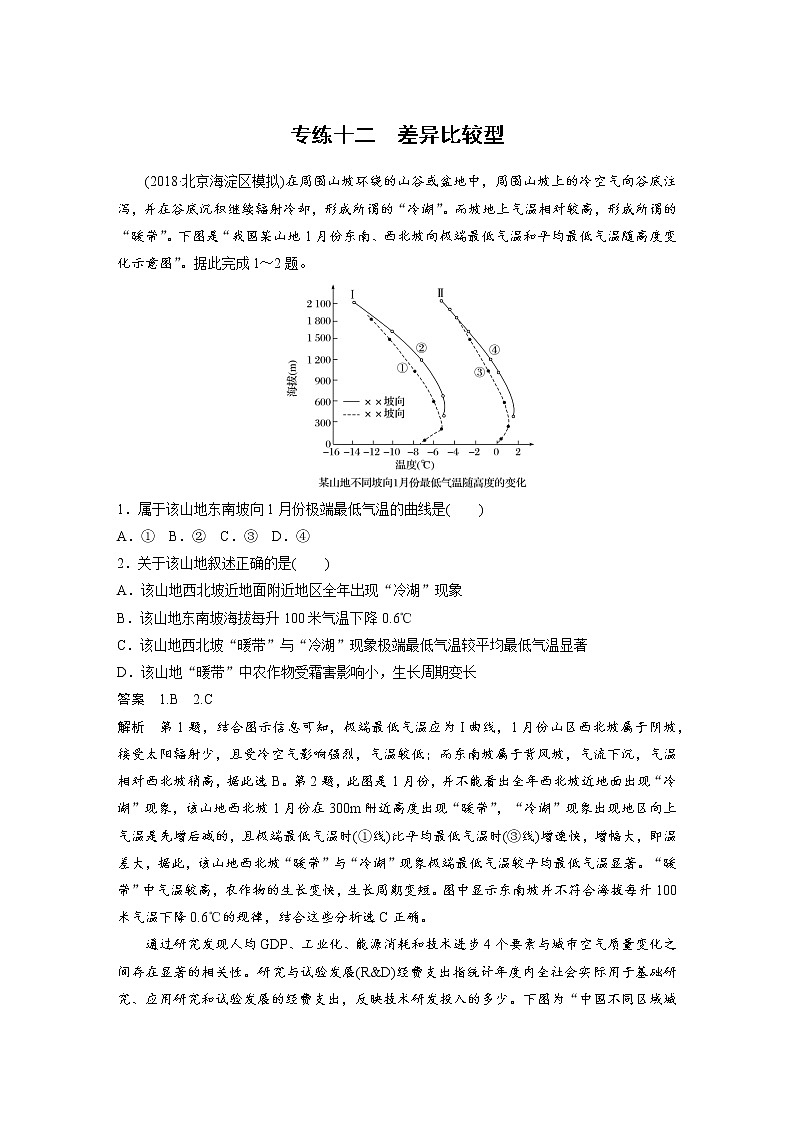 2019届 二轮复习高考选择题专练 专练十二差异比较型 作业 （全国通用）Word版含解析第1页