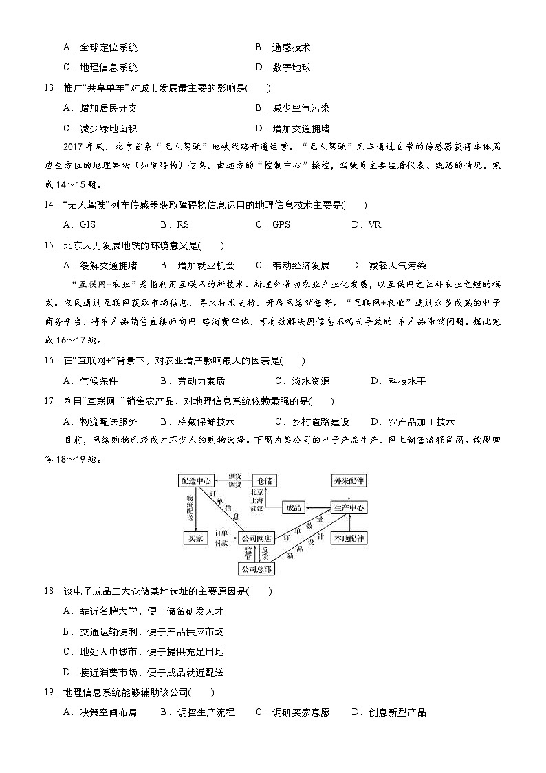 2019届 二轮 复习小题狂做专练 26 地理信息技术的应用（全国通用） Word版含解析03