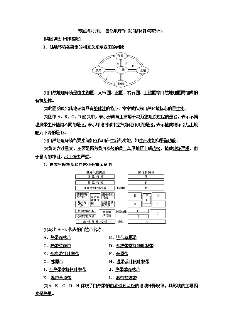 2019届 二轮复习 ：　自然地理环境的整体性与差异性专题练习（五）（全国通用） Word版含解析01