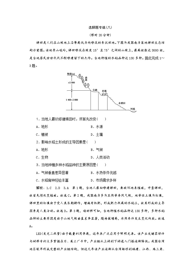 2019届  优选习题提分练：选择题专练（八） 作业（全国通用） Word版含解析01