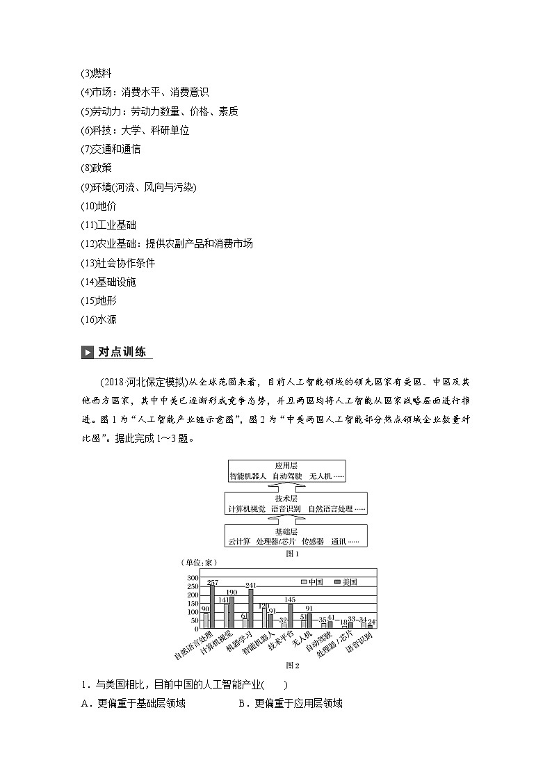 2019届 二轮 复习 ：专题九 工业地域与产业转移 常考点一 作业（全国通用）Word版含解析02