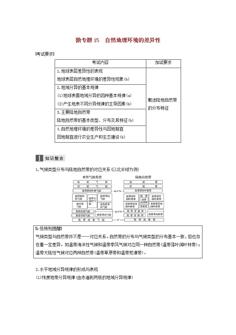 2019届 二轮复习 专题四自然地理规律与人类活动微专题15自然地理环境的差异性学案（浙江选考）Word版01