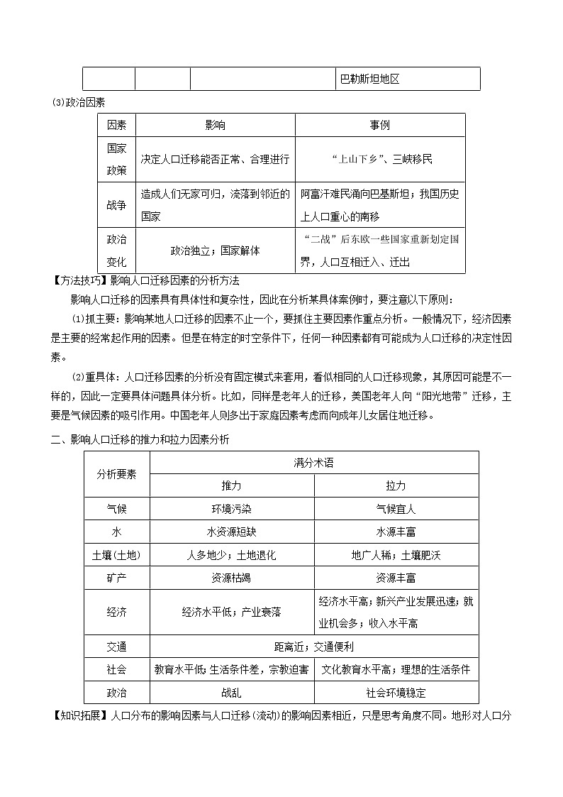 2019届 二轮复习微专题6.2 人口迁移 学案 （全国通用） Word版含解析学案 （全国通用）02