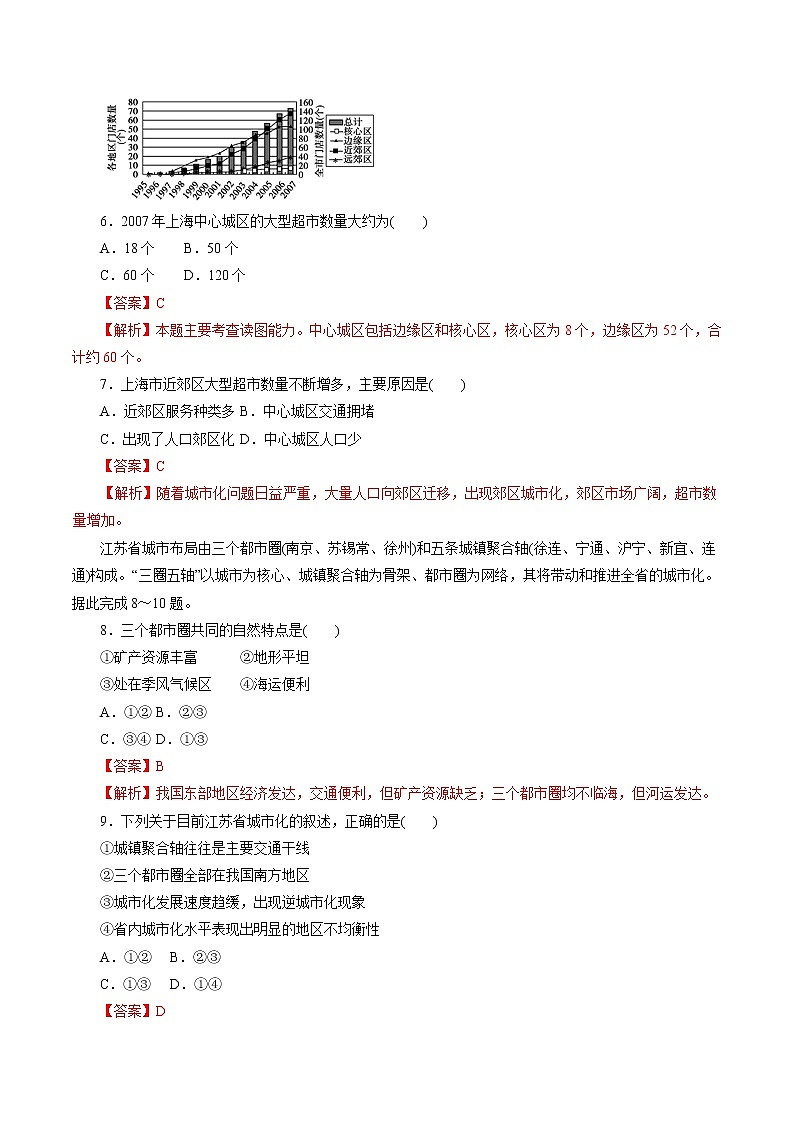 2019届  二轮复习 专题21 城市化（题型专练）-2019年高考地理热点题型和提分秘籍作业（全国通用） Word版含解析03